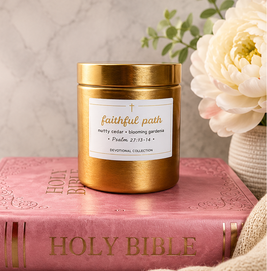 Faithful Path Cedar Gardenia 8 oz Soy Devotional Candle